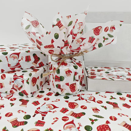 10/20 Sheets, Santa and Christmas Gift Patterned Tissue Paper, Santa, Christmas Gifts, Christmas Stockings, Colored Lights, Christmas Leaves - 19.69inch * 13.78inch , Handmade Wrapping Paper, Fade-Resistant Item Protection, G