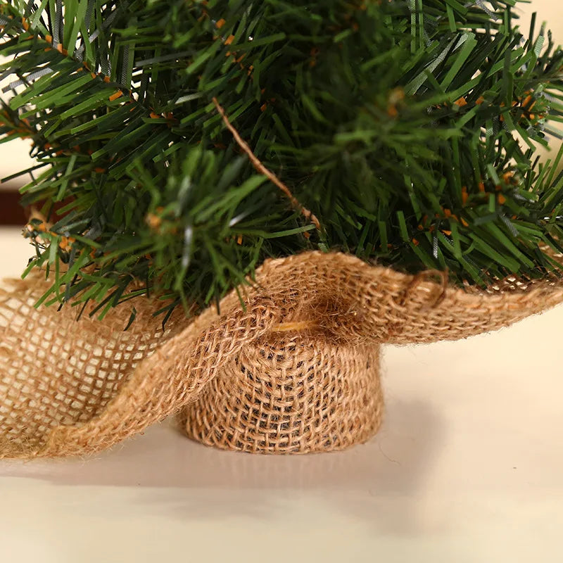 20cm-60cm Mini Christmas Trees Green With Linen Base Perfect Desktop Ornaments Store Window Displays Christmas Add Festive Touch