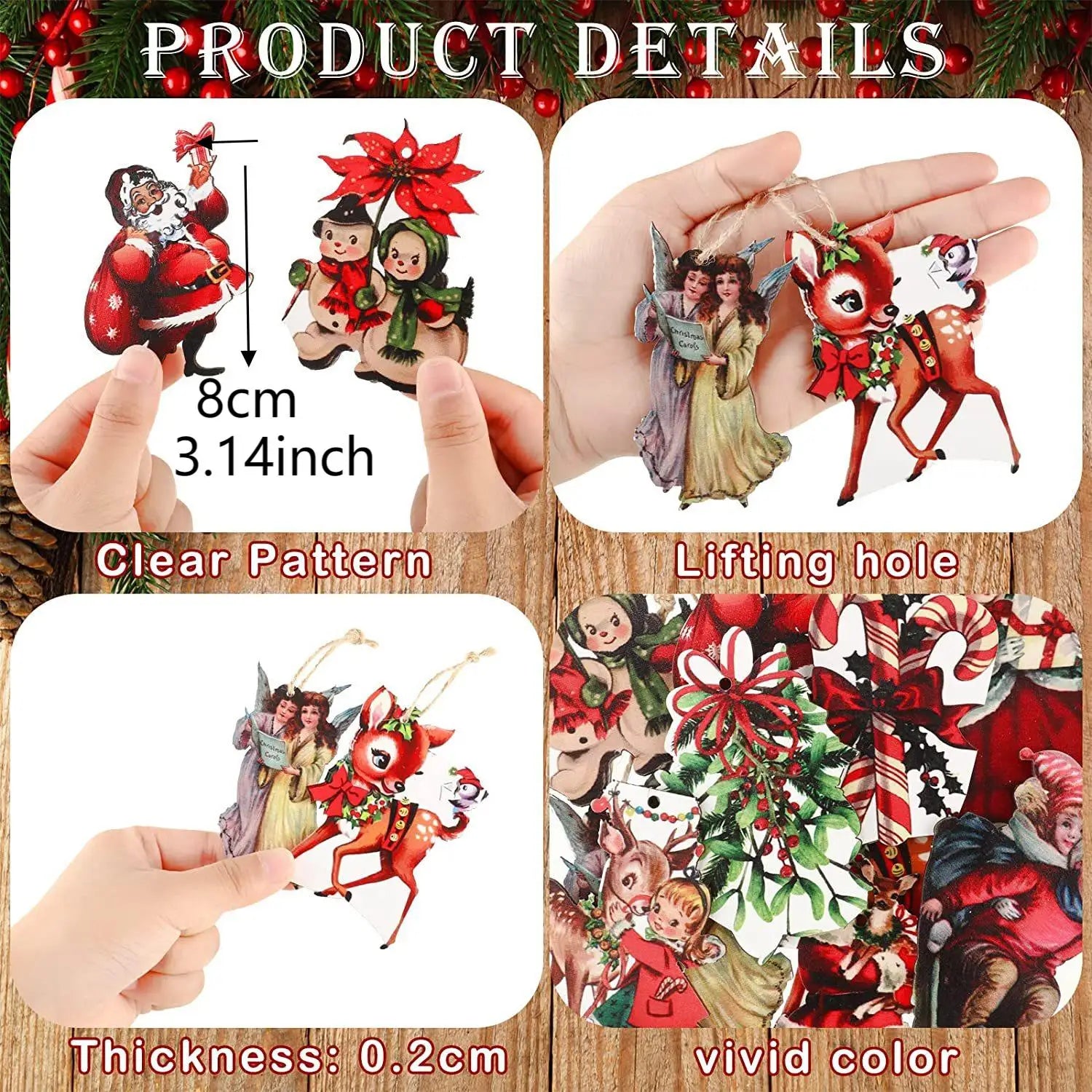 20pcs Christmas wooden ornaments, Christmas tree party atmosphere decoration, house courtyard garden decoration ornaments