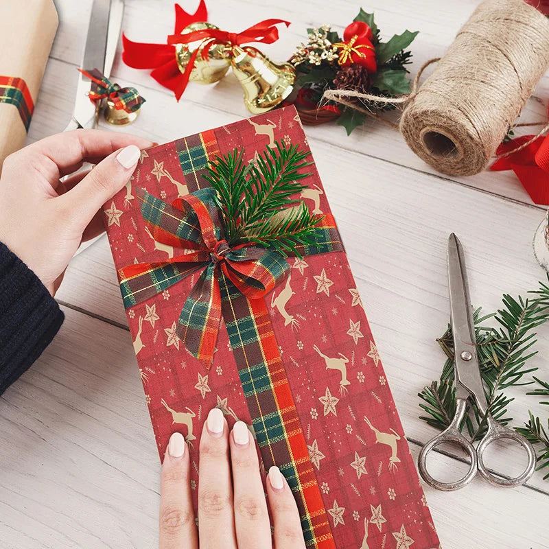 10mx50cm Christmas Wrapping Paper Roll Cartoon Santa Claus Elk Gift Box Packaging Material Christmas Party Home Decoration